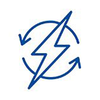 Icon depicting renewable energy with a bolt and circulating arrow