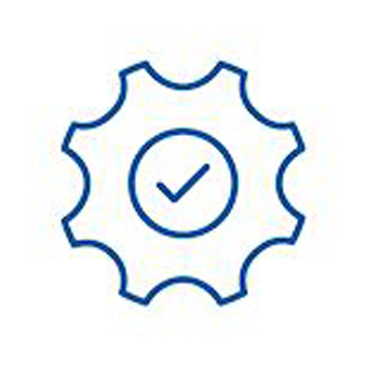 Icon depicting easy mounting with a gear and tick sign in middle