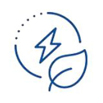 Icon depicting less power consumption with an energy bolt and leaf